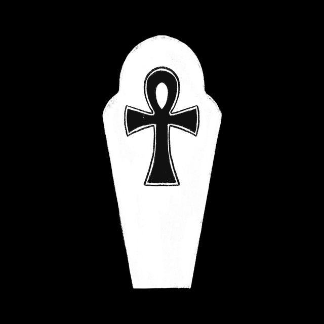 Logo Sarkófago: sarcófago branco com um ankh preto